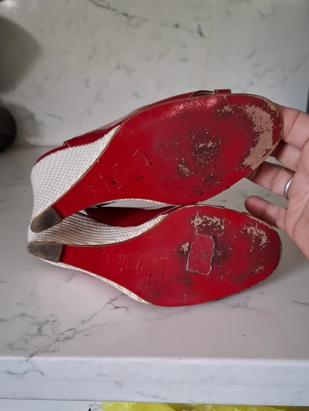 Christian Louboutin Red Patent Leather Wedge Slingback Sandals